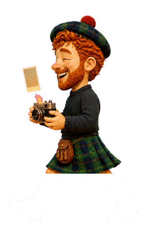 An entrant in a kilt with a camera