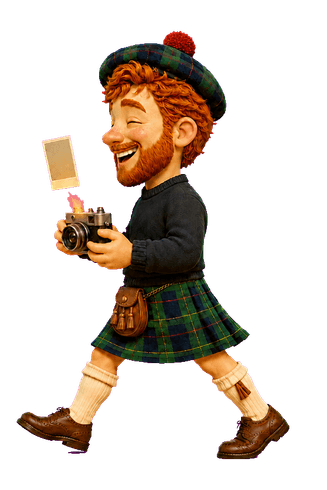 An entrant in a kilt with a camera