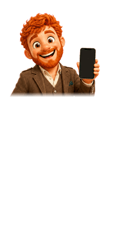 A Scot in Highland dress holding a phone, hearts and thumbs-up rising from it